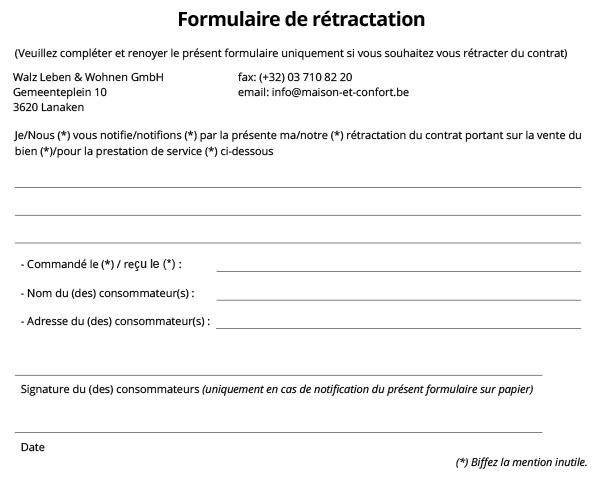 Formulaire de rétractation